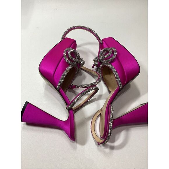 Mach & Mach 140 Double Bow Crystal Embellished Silk Satin Platform Pumps - Picture 10 of 16